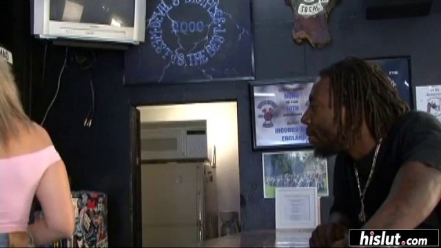 Busty barmaid seduces a hung black guy  