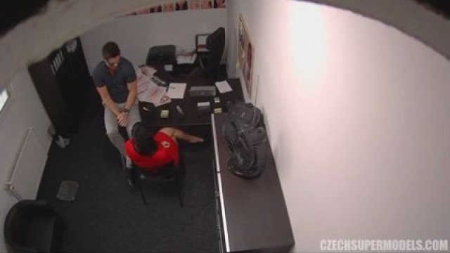 brunette cute aneta bangs pov during job interview in office