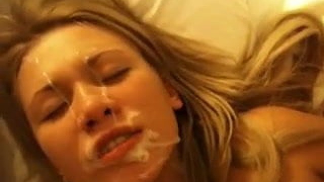 Blonde girl gets messy facial