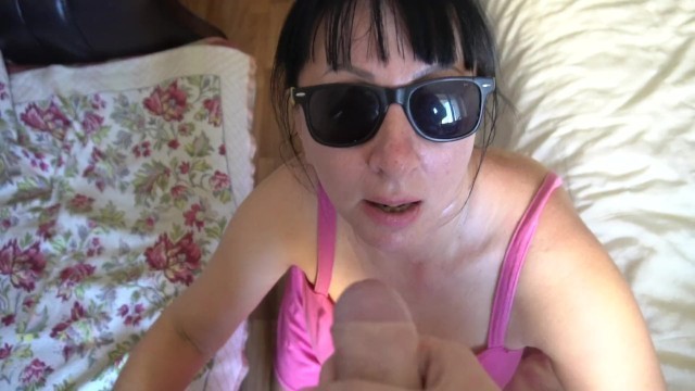 Blowjob from milf,cum on face and sunglasses